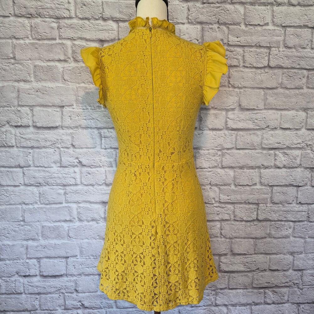 Altar'd State dress mustard yellow lace flutter sleeve high neck mini size S - Picture 6 of 9